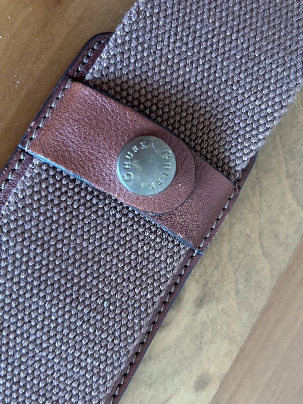 Ghurka Brand Chestnut Brown Webbed Shoulder Strap with Brass Hardware - Picture 6 of 8